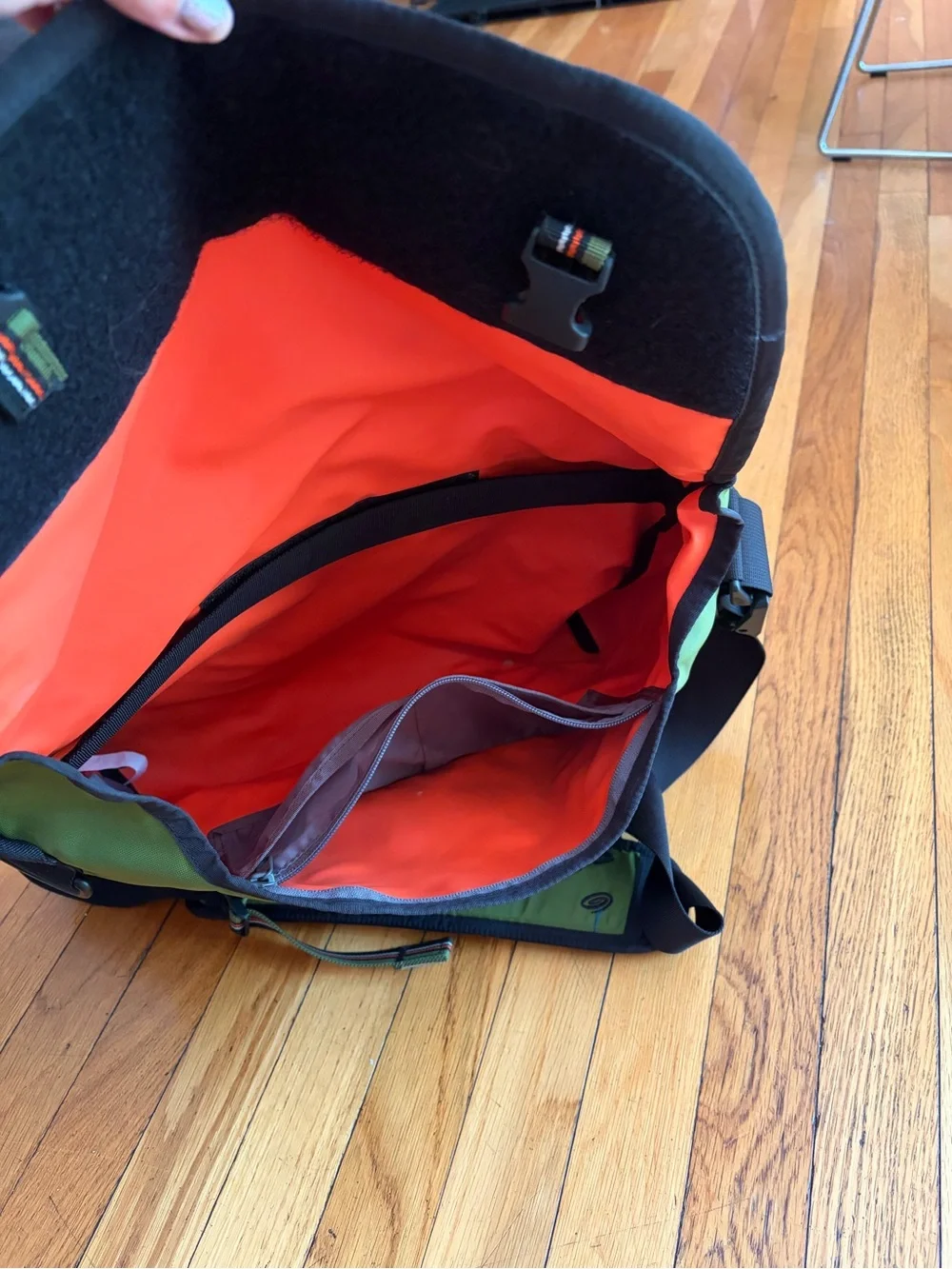 Timbuk2 Olive Green, Black & Orange Messenger Bag.